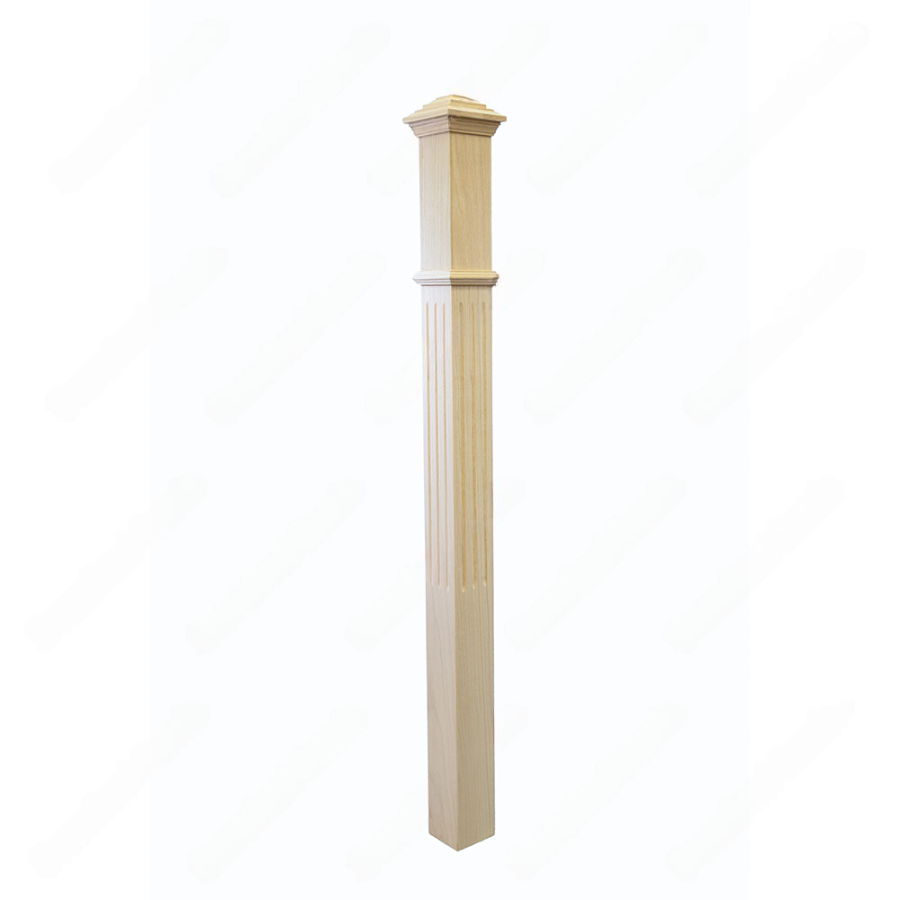 PF101 F1 Fluted 3, 3-1/2, 4, 4-3/4 Unfinished Red Oak Square stair Post
