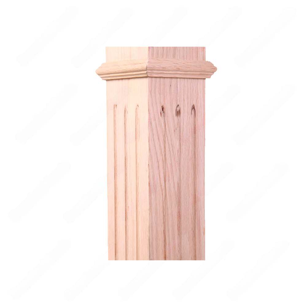 PF101 F1 Fluted 3, 3-1/2, 4, 4-3/4 Unfinished Red Oak Square stair Post